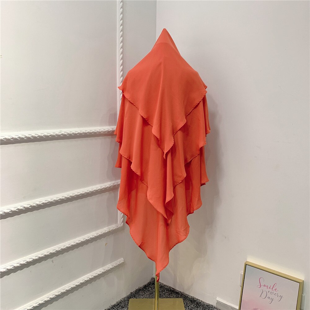 Foulard khimar trois couches à volants pour femmes, hijab, musulmane, dubaï, Turban turc, châles malaisiens, marocain: Orange