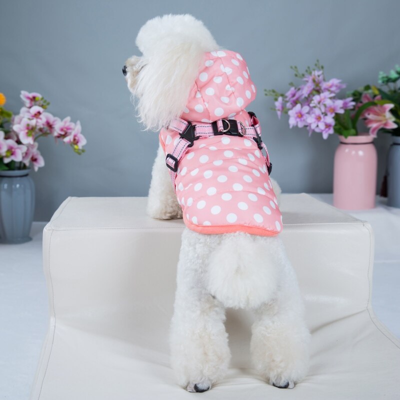 Pet Durable Dog Coat Chest Strap with Dog Harness Autumn Winter Skiing Costume Sleeveless Cotton Padded Vest Dog Clothes