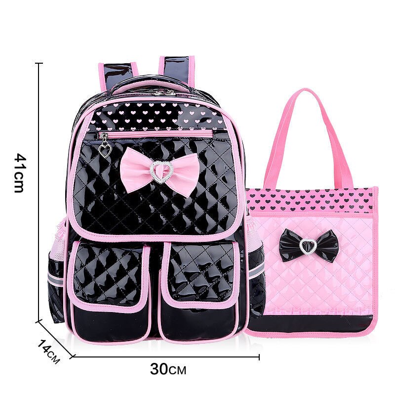 2 stuks/sets schooltassen voor kinderen, rugzakken voor meisjes, waterdichte pu-rugzakken, schooltassen voor kinderen, prinsessenrugzakken, mochila infantil: Groot 2 stuks zwart