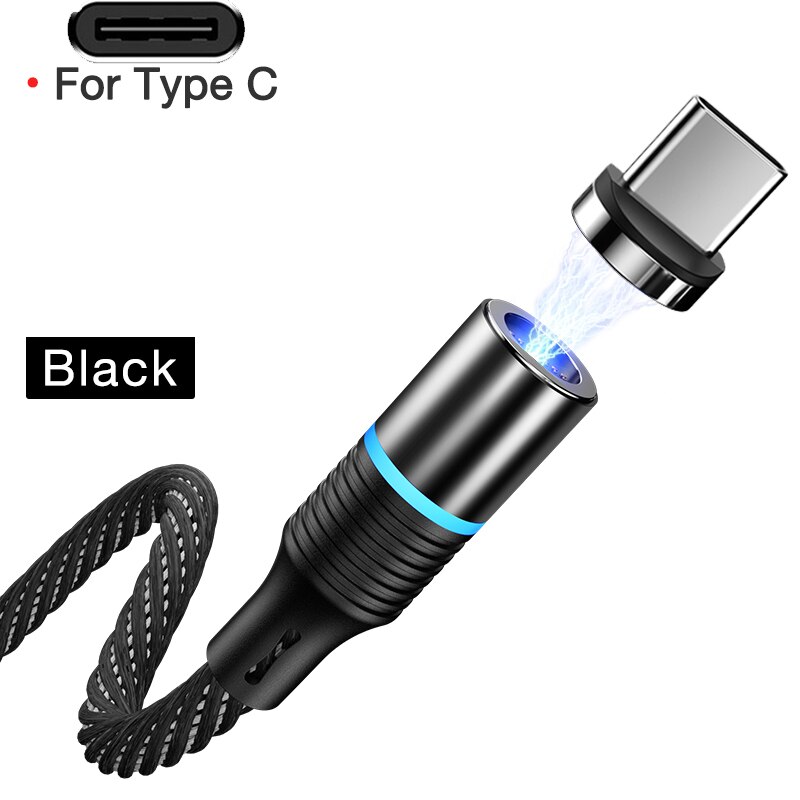 GYSO Rotate Magnetic Cable 360 Degree USB Type C Charging Cable Fast Charging Magnet Charger 360 Rotate Micro Magnetic Cable: Black for Type C / 2m