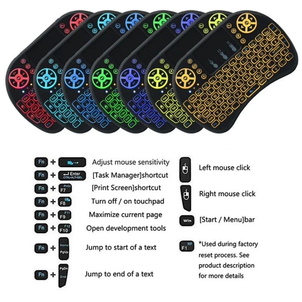 Colorful Backlit I8 Mini Wireless Keyboard Touchpad Remote Control English 2.4Ghz Air Mouse Keyboard For Laptop TV Box Touchpad