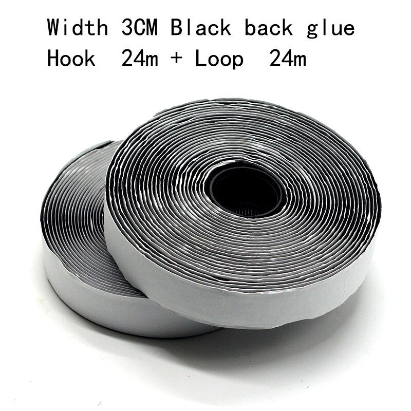 Sujetadores de Velcro de doble cara con pegamento trasero, cinta negra con rebaba con cinta maestra autoadhesiva de nailon: 3cm black