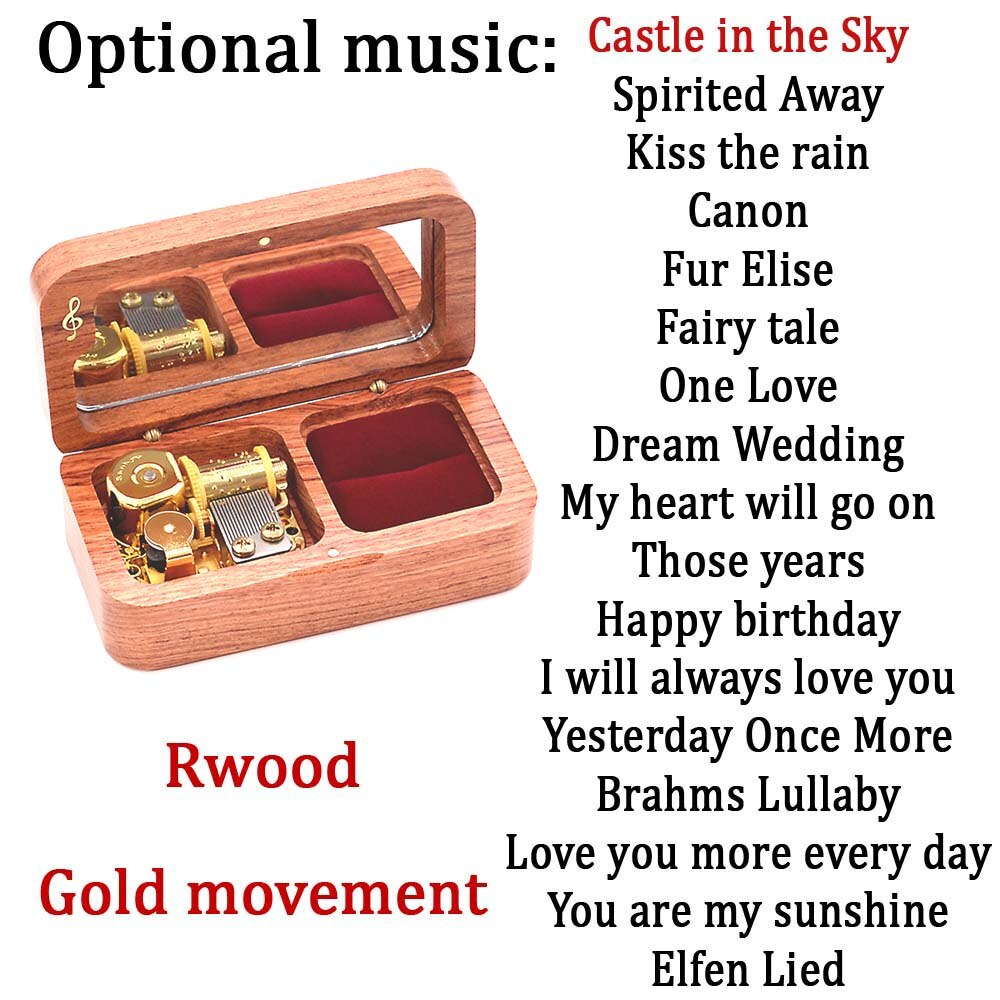 Sinzyo solid wood jewelry box ring music box for year Christmas wedding and birthday For Valentine's day: Rosewood-Gold plated