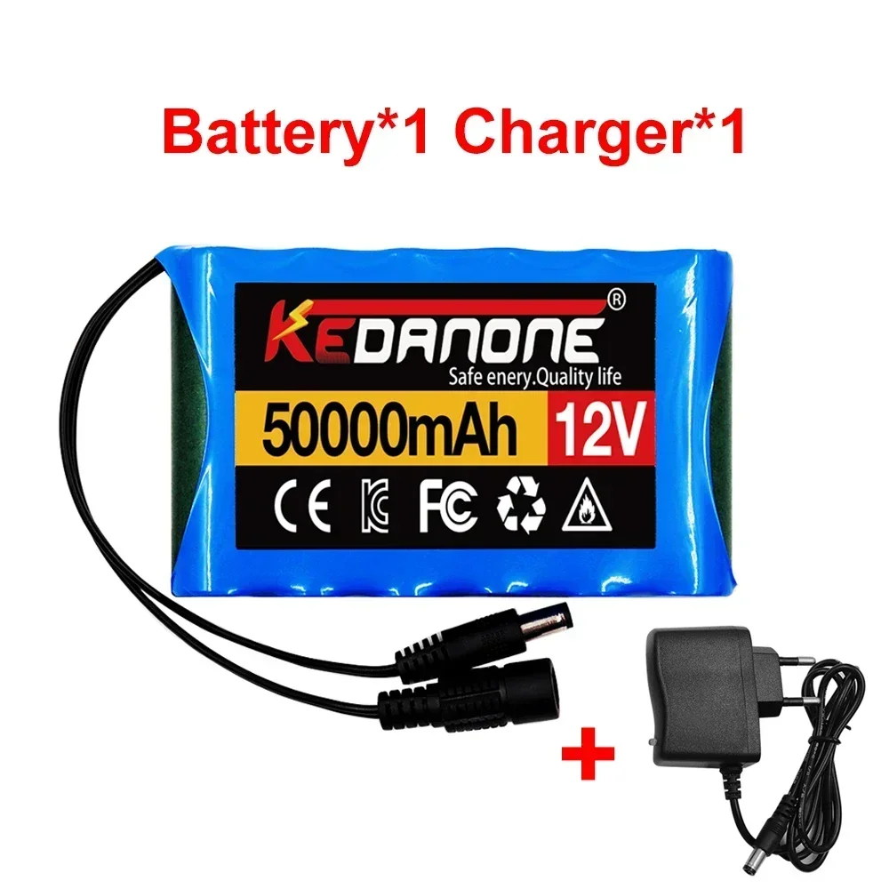 Portable Super 12V 50000mah Rechargeable Lithium Ion Battery Pack Capacity DC 12.6v 30Ah CCTV Cam Monitor + Charger: black