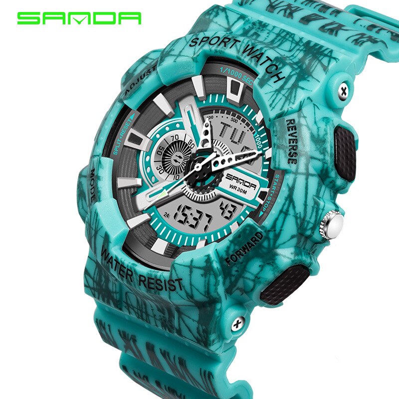 Sanda/799 Camouflage Multifunctionele Lichtgevende Elektronische Horloge Water Sport Horloge Paar Horloge
