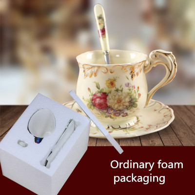 Juego de taza y platillo de café de cerámica rosa de estilo europeo, porcelana de alta calidad, tazas de té de la tarde inglesas, plato y cuchara.: Amarillo