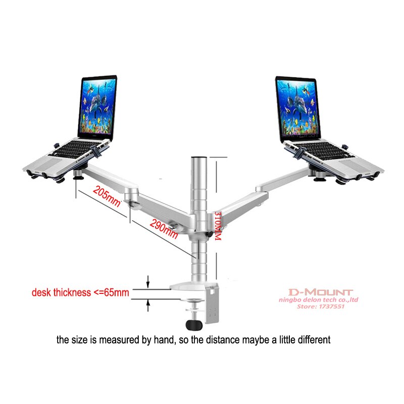 OA-12X aluminum multifunctional dual arm two pad desk mount 10&quot;-15&quot; double laptop table holder stand bracket clamp base 65mm