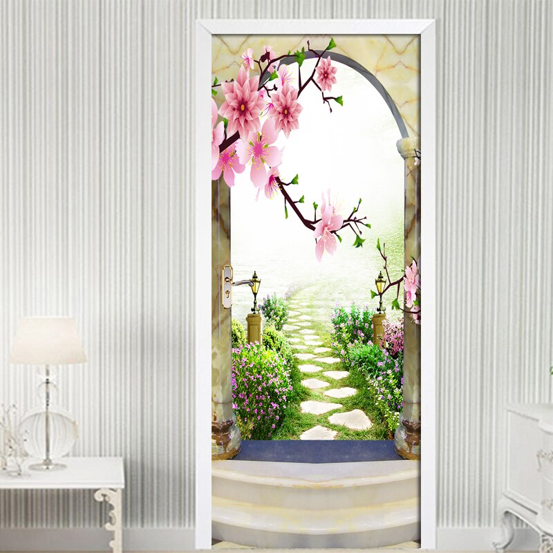 Bedroom Door Stickers Spring Good Scenery Home Decoration Garden Living Room Decoration Door Decals Self-Adhesive 2-Pieces Set