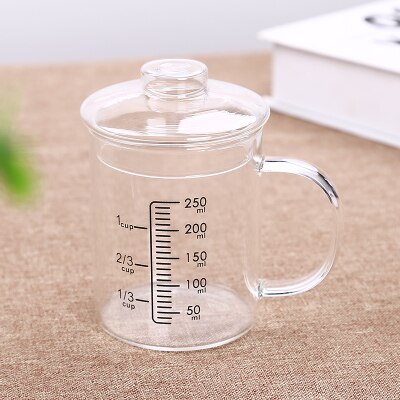 Taza medidora de vidrio resistente al calor, taza de leche para niños, horno microondas, taza de agua, cubierta transparente: 02