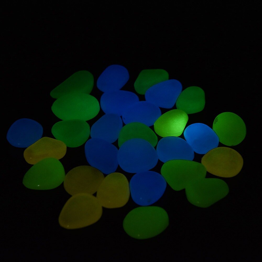 Aquarium Fish Tank Decor Garden Outdoor Pebble Luminous Rocks Glow In The Dark Stones Green Decor 100 Pcs/Pack