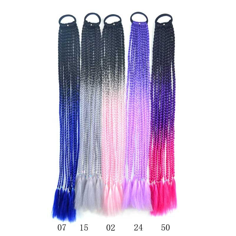 Queue de cheval synthétique colorée boîte droite tresse avec bande élastique queue de poney Extensions de cheveux accessoires de cheveux pour les femmes