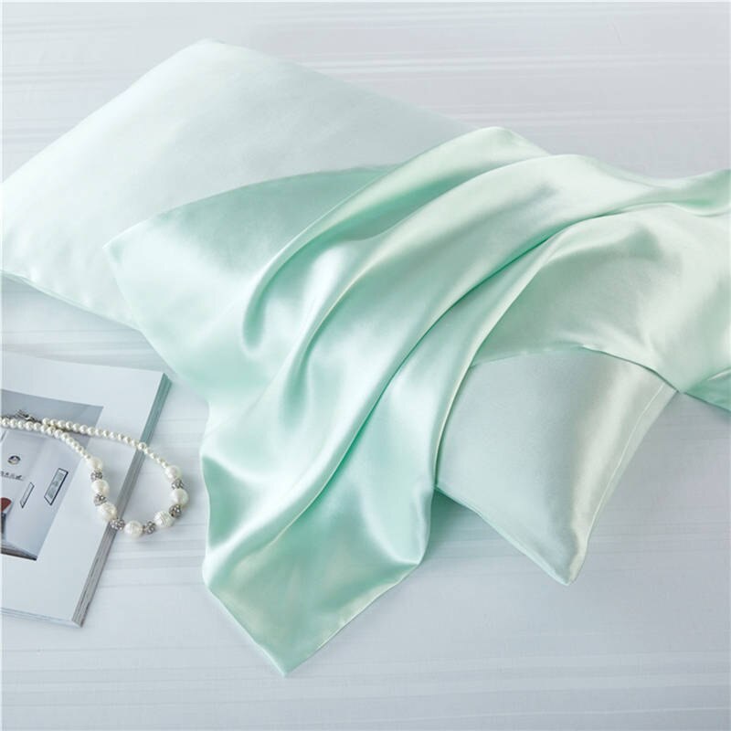 16 momme 100%  naturlig mulberry silke pudebetræk lynlås pudebetræk ægte silke pudebetræk satin til hjemmesengetøj 51*76cm: Lysegrøn