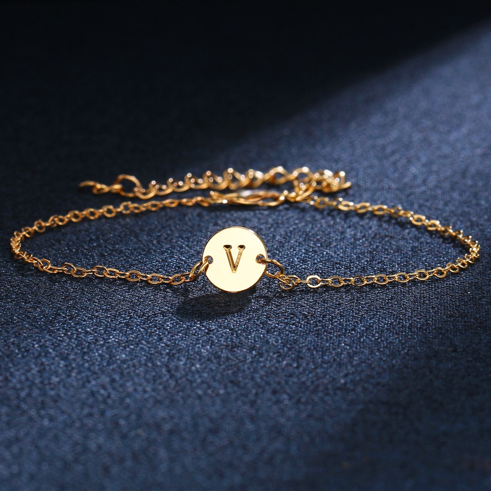 Bokstav armbånd for kvinne trendy enkle justerbare gullfarge armbånd smykker