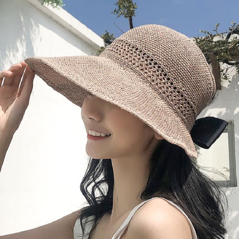 Kvinder sommer visir hat hat sammenfoldelig solhat bred stor rand strand hatte stråhat chapeau femme strand uv beskyttelse cap
