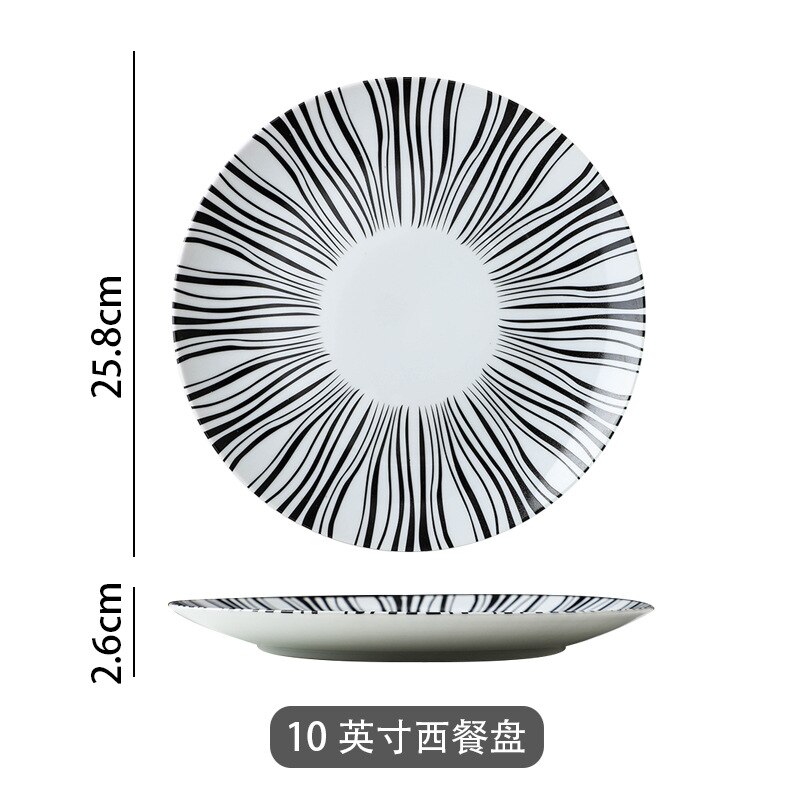 western style ceramic Western food plate commercial steak plate household tableware plate pasta plate: White zebra stripes / 10 inches