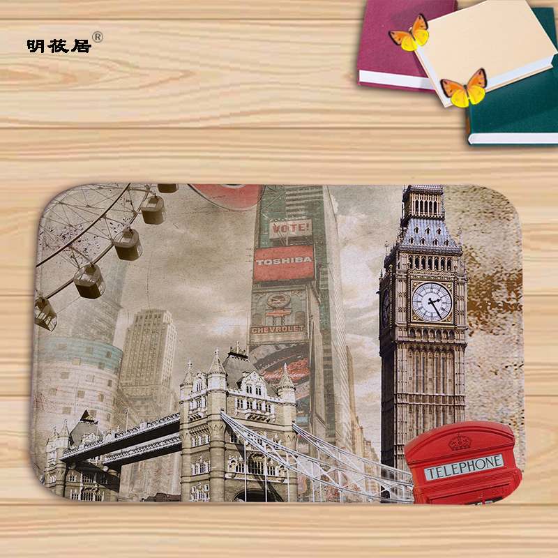 Billig pris boligindretning london paris naturskønne bygninger retro stue dørmåtte 40 x 60cm gulvmåtter flannel bad køkken tæpper: Mu 118