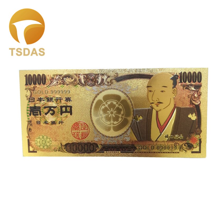 24k Gold Plated Banknote Japan 10000 Yen Gold Foil Note Fancy Collectable Banknotes Value 10pcs/lot