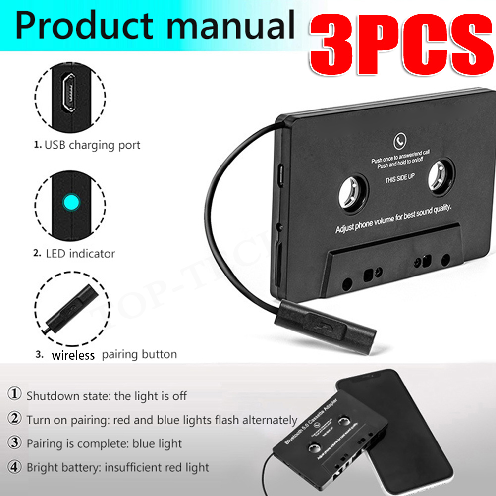Conversor sem fio Bluetooth para fita do carro, adaptador de áudio estéreo HiFi com microfone, AAC, MP3, SBC, 3.5mm AUX, Bluetooth 5.0: YELLOW
