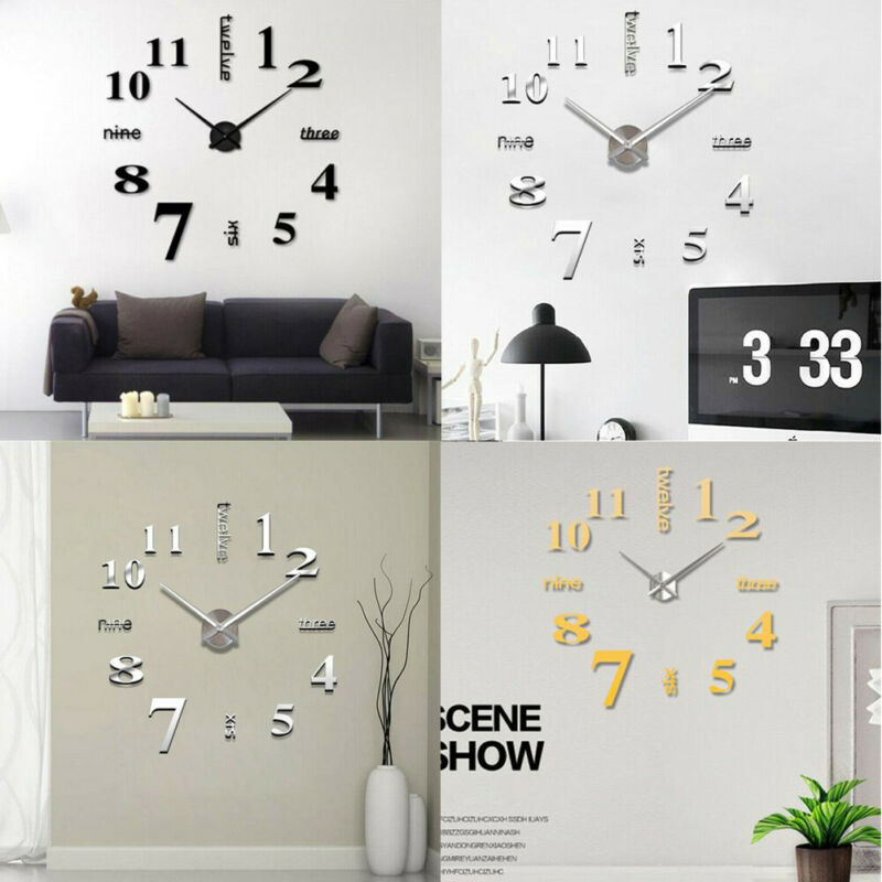 Relógio de parede com números 3d espelhados, estilo moderno, diy, analógico, superfície, números grandes, adesivo de relógio de parede, decoração da casa