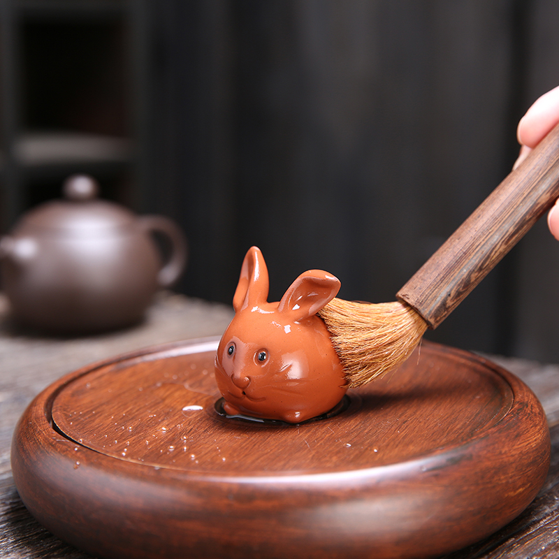 Purple Sand Tea Pet Rabbit Ornament - Handmade Zodiac Sculpture For Tea Ceremony Accessories