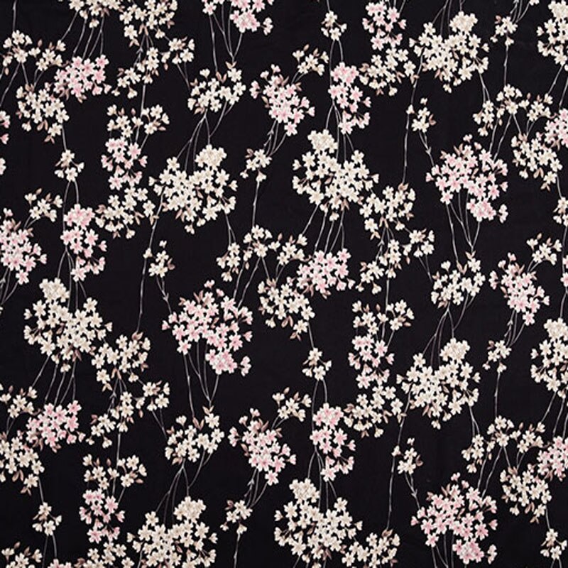 Tela de algodón tradicional con estampado de flores de cerezo Sakura Oriental, color negro y rojo, 50x135cm, para costura artesanal, pieza para bolsa de vestido
