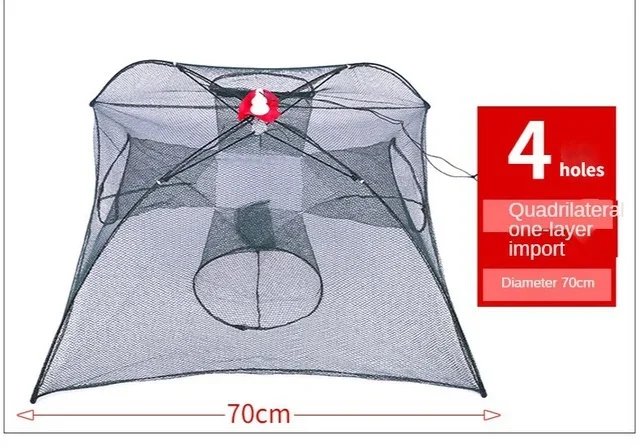 4-16 Holes Strengthened Fishing Net Shrimp Cage Foldable Nylon Automatic Umbrella Shape Fish Trap Cast Folding Landing Net: WHITE