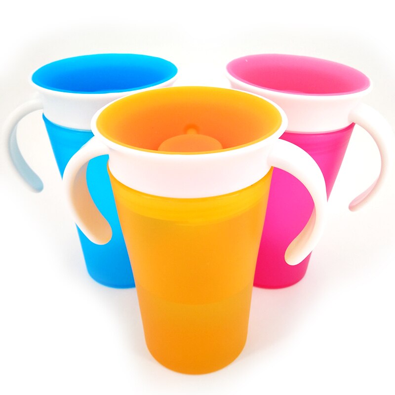 360 grader kan drejes baby læring drikke kop med dobbelt håndtag flip låg lækagesikker magiske spædbørn kopper har cup cover
