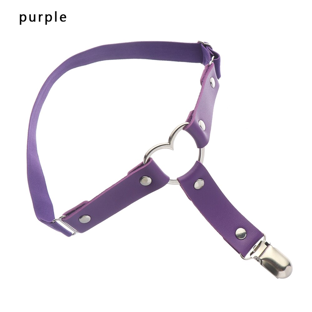 Ceinture de jarretelles pour femmes | En cuir synthétique polyuréthane noir, ceinture de jarretelles élastique cœur jambes, sangles de cuisse harnais, Harajuku Kawaii Punk accessoires gothiques: purple
