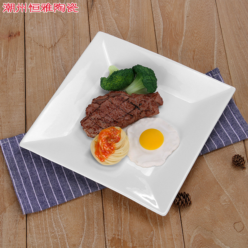 Nordic tableware pure white ceramic fruit plate square steak western food plate bowl plate dish set