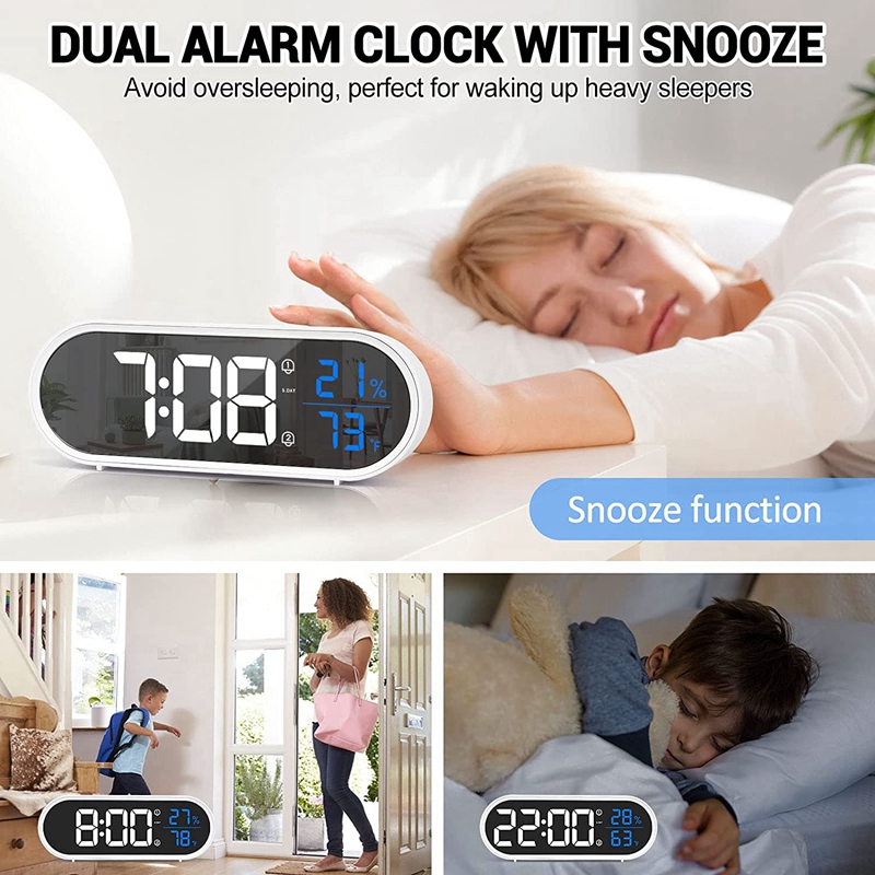 Digitale Wekker Voor Slaapkamer, Led Bureauklok Grote Display Dual Wekker Met Temperatuur En Vochtigheid