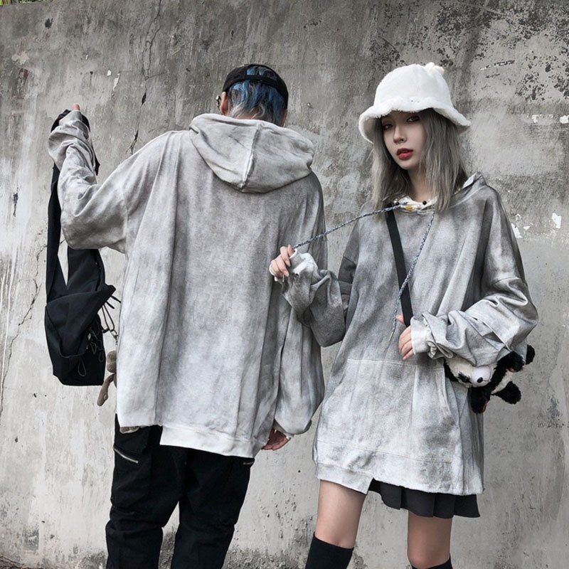 Herre dame langærmet snoretræk grå hættetrøje oversize unisex bomuld hip hop skjorte skøjteløb afslappet sport loose fit sweatshirt
