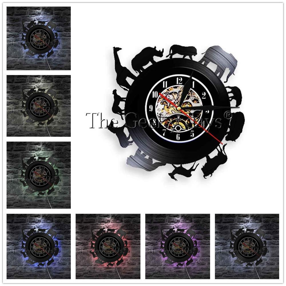 Horloge murale en vinyle animaux d'afrique, girafe Nature, animaux animaux, décoration artistique,: White / 12 Inch With LED