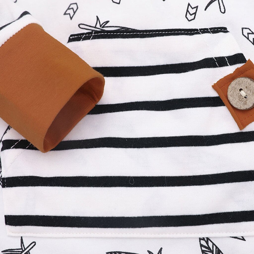 Infant Baby Girl Boy Feather Striped Romper Jumpsuit With Pocket Clotheswith Keep Warm Hat Set Long Sleeved Romper