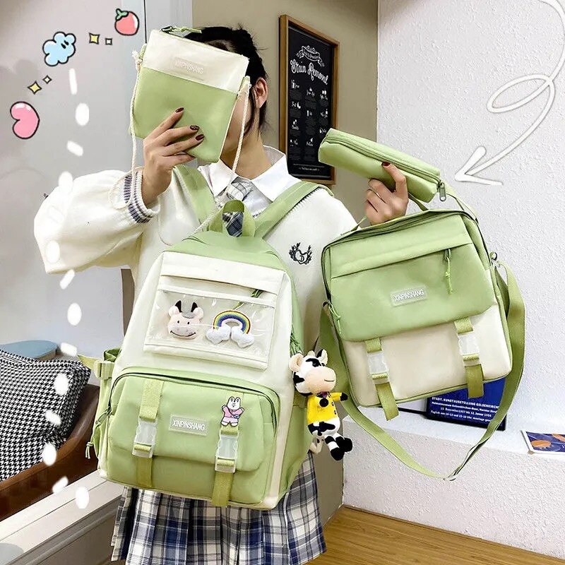 4 unids/set de lona mochilas para mujeres lindo bolsas para la Escuela de las niñas adolescentes bolsas los estudiantes mochilas para mujer mochila