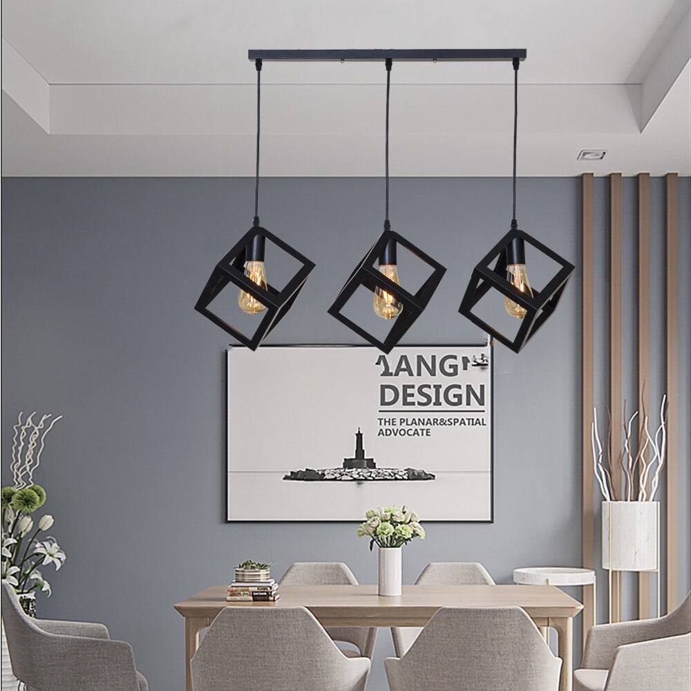7 type moderne sorte bur pendel jern minimalistisk retro nordisk loft pyramide lampe metal hængende lampe  e27 indendørs