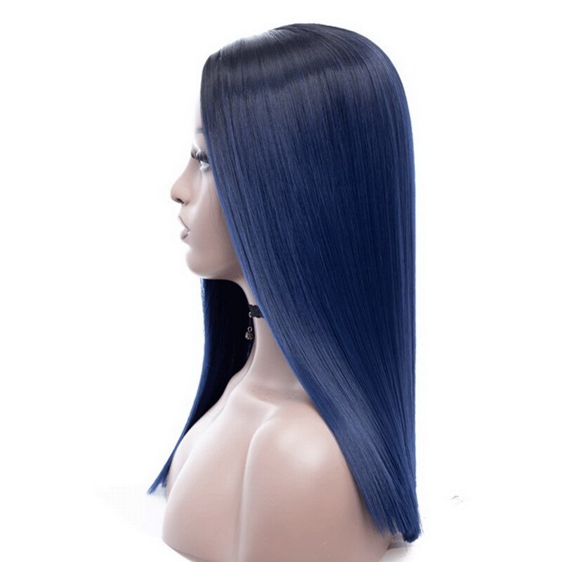 Yiyaobess 18inch Middle Part Black Blue Ombre Wig Synthetic Two Tone Natural Hair Long Straight Woman Wigs For Black Women