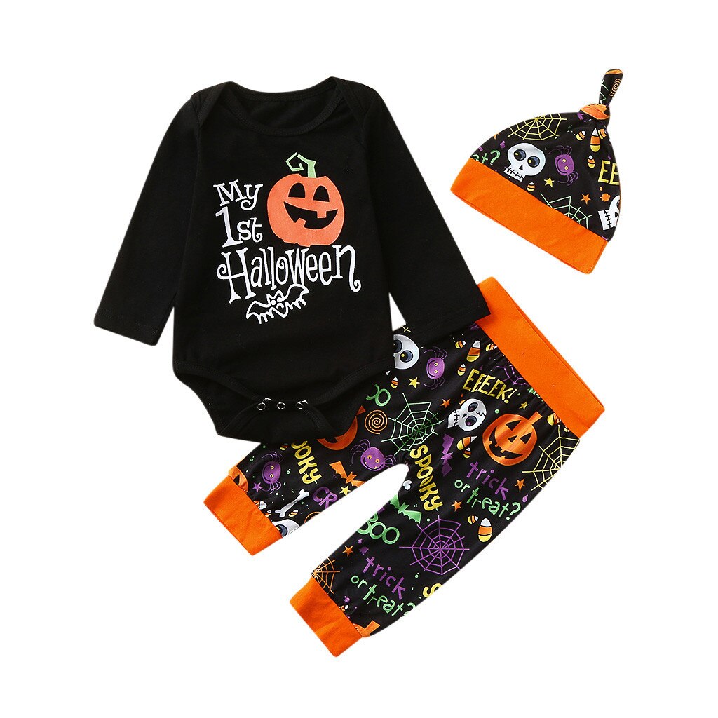 Hifot Pompoenkostuum Voor Pasgeborenen – 3 Stuks, Romper Met Hoed – Voor 0-9 Maanden, Halloween En Feestjes