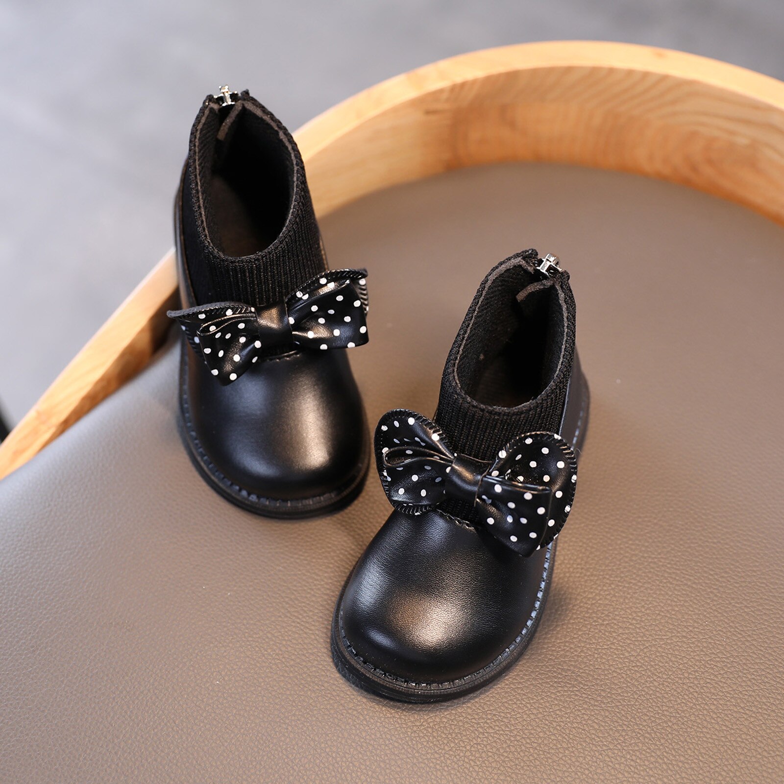 Infant Girl Pu Leather Boot Child Bowknot Winter Bootie Warm Short Ankle Boot Shoes British Style Toddler Infant Soft Kids Boot