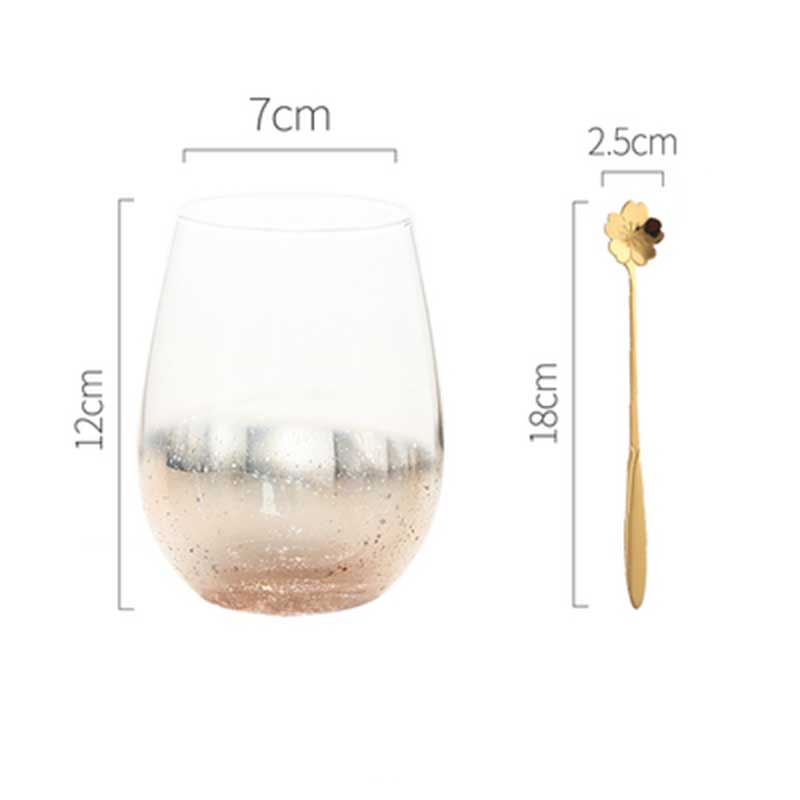 Stjärnor pläterad färg glas kopp blyfri hög temperatur kristall mjölk juice kopp med sked hem kök kontor dringking glas: Guld-