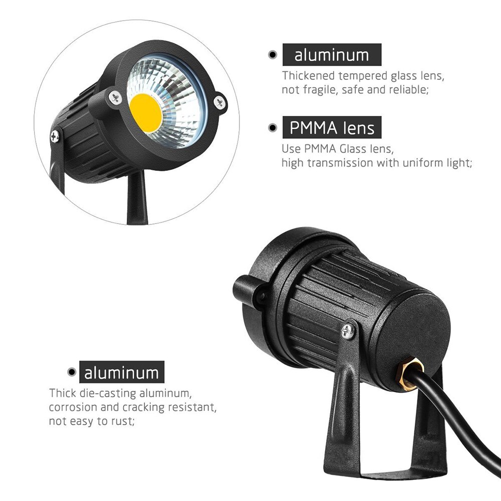 5W LED Landscape Lights 12V/24V Waterproof IP65 Warm/White Walls Trees Flags Outdoor Street Garden Focus Spotlights with Stakes