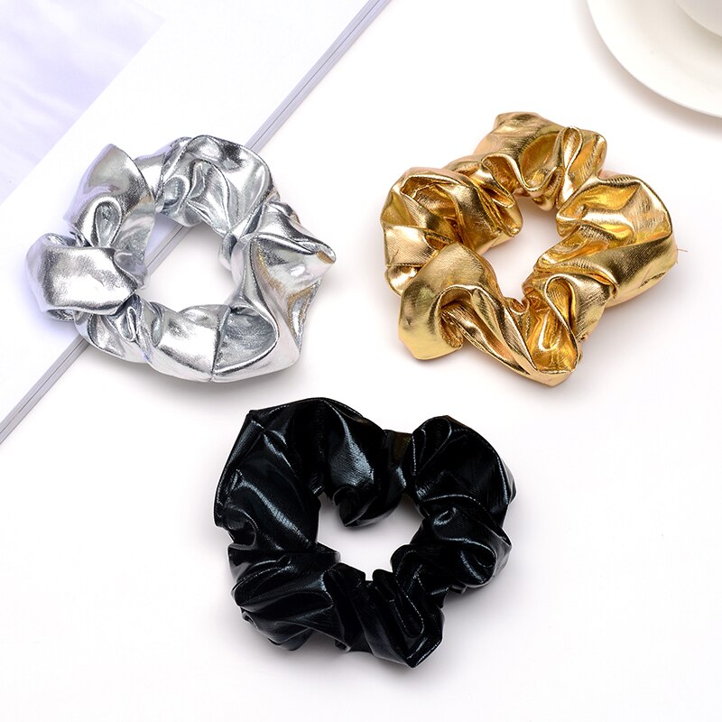 Kvinnor scrunchie hårband guld silver svart färg elastiska hårband för kvinnor hår tillbehör huvudbonader hårhållare