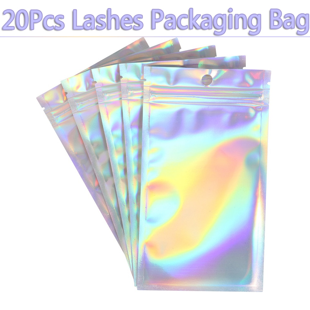 20Pc Wimpers Verpakking Zak Aluminiumfolie Shiny Storage Pack Hersluitbare Zakjes Self Seal Waterdichte Plastic Doos