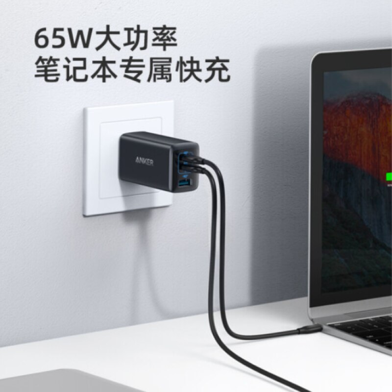 Anker 65W Drie-Poort Lader Snel Opladen Dual USB-C Een USB-A Voor Iphone 12/12 Mini/12 Pro max, pixel 4/3, Ipad (B2330)
