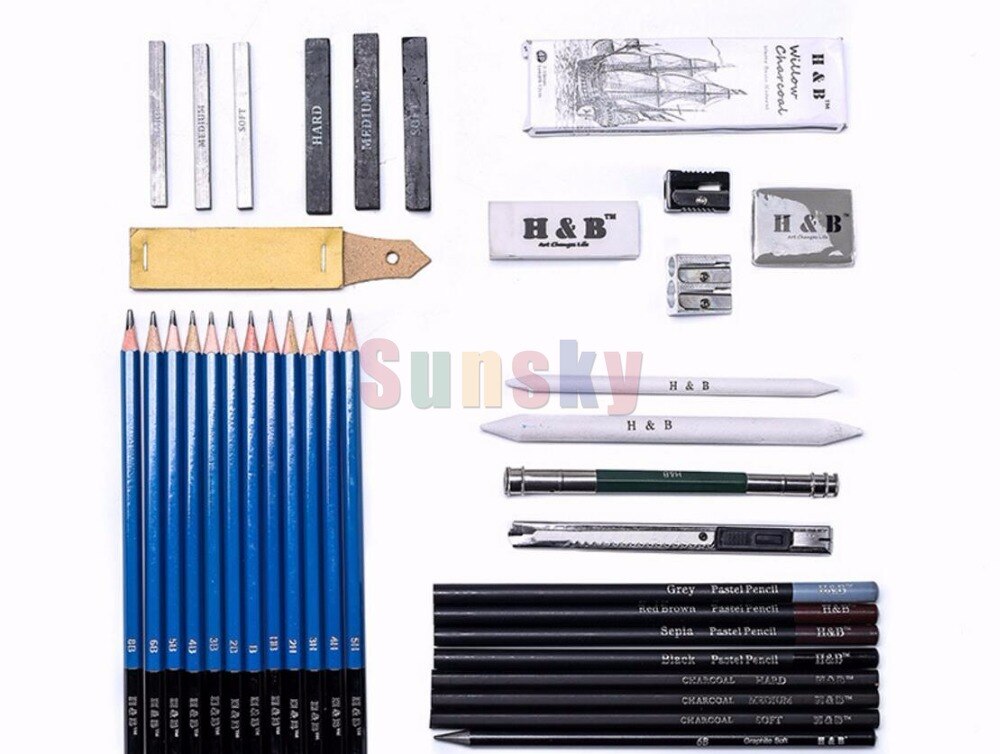 40pc/set Sketch Charcoal Pencil set drawing black pencil Writing Stationery drawing HB-TZ60 draw set School Office Supplies