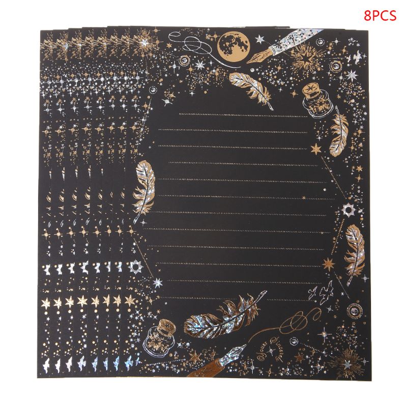 8 ark high-end vintage bronzing fjer velsignelse brev papir pad skrive kontor skoleartikler