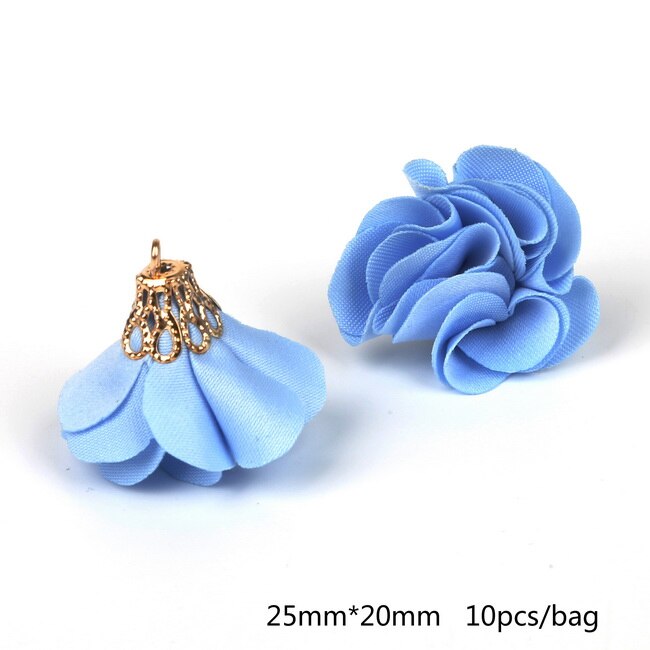 Top 10 stücke Blume Gold Hohl Perlen Kappe Mit Perle Perlen Stoff Quaste Für Ohrringe Anhänger DIY Schmuck erkenntnisse: Light Blue