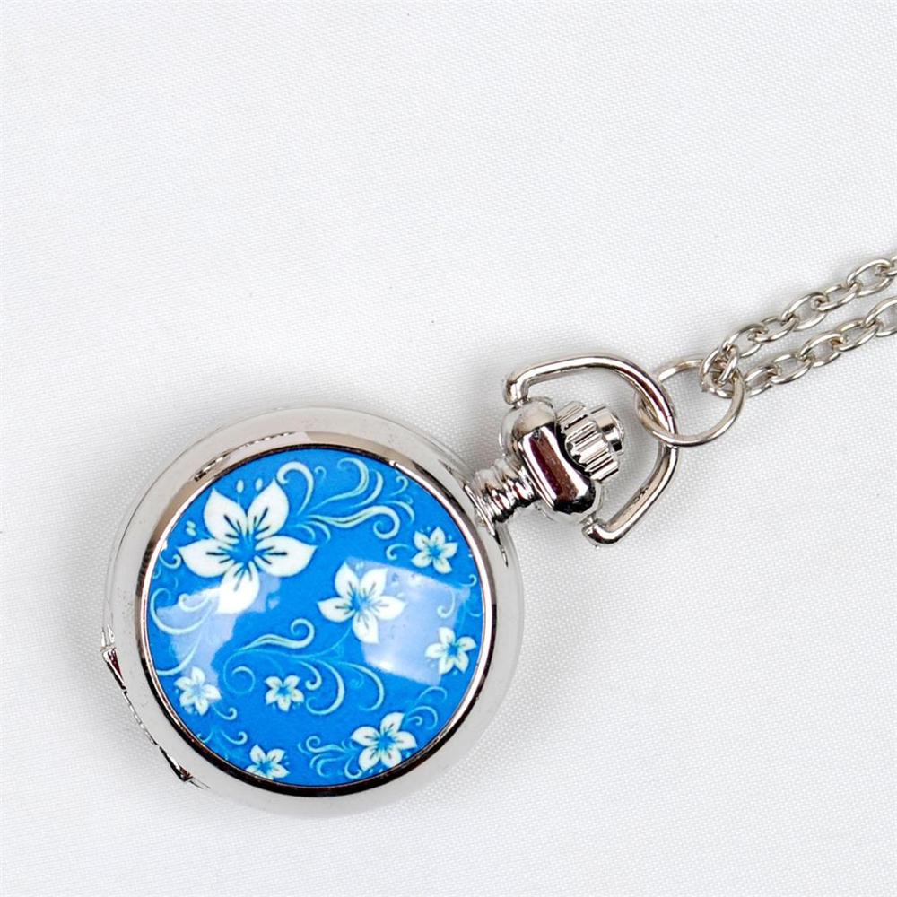 6139 Ceramic Moran Glass Pocket Watch Silver Delicate Cute Women FOB Quartz Watch: Blue