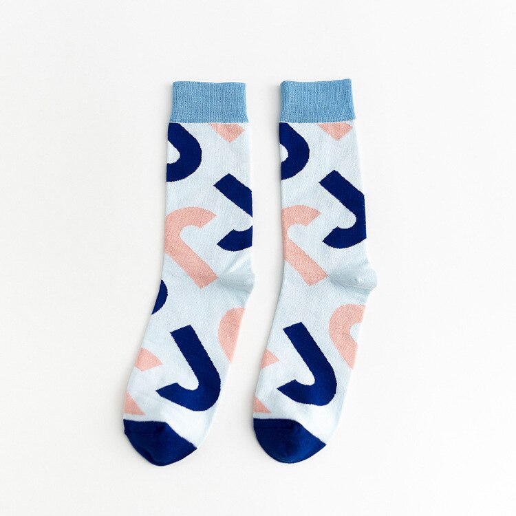 Cotton Socks Man Autumn Personality Men's Socks Cotton Geometric Men Anti-friction Motion Happy Socks: Light Blue