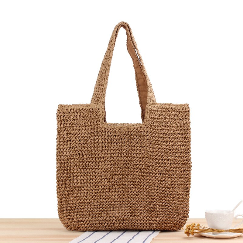 Borsa a tracolla singola Strawhand borse tessute femminili per il tempo libero grande spiaggia moda estate causale grande borsa da donna in Rattan 2022: Brown