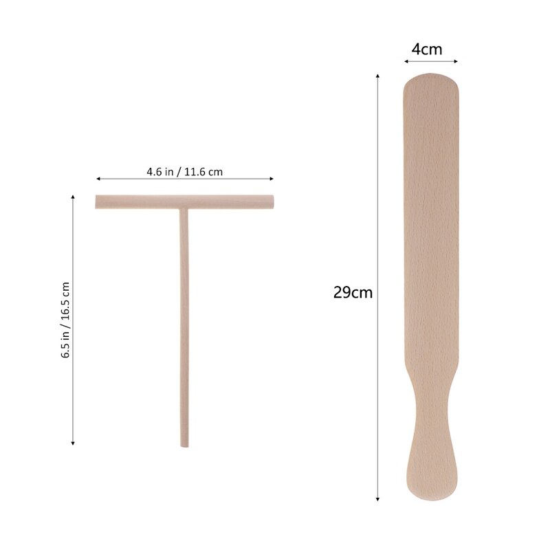 2Pcs Pannenkoek Koken Gebruiksvoorwerpen Houten Crêpe Spatels En Zalingen-Tortilla Hark Beslag Verspreiden Gereedschap Keukengerei